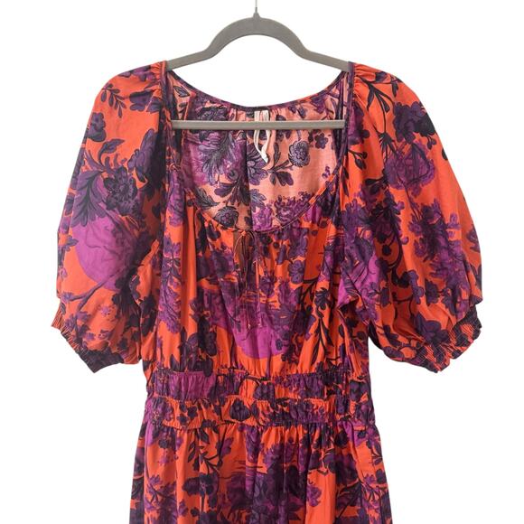 Anthropologie The Sommerset Puff Sleeve 100% Cotton Maxi Dress Purple Sz L - Picture 5 of 11